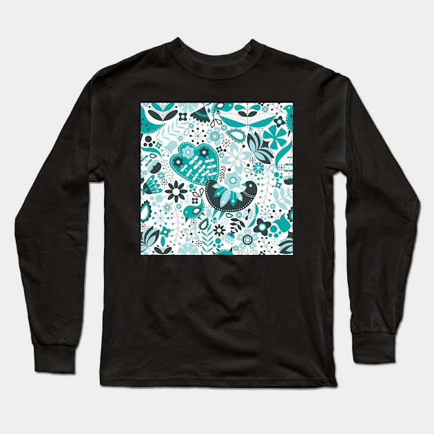 Scandinavian Maximalist Folk Design Long Sleeve T-Shirt by sarakaquabubble